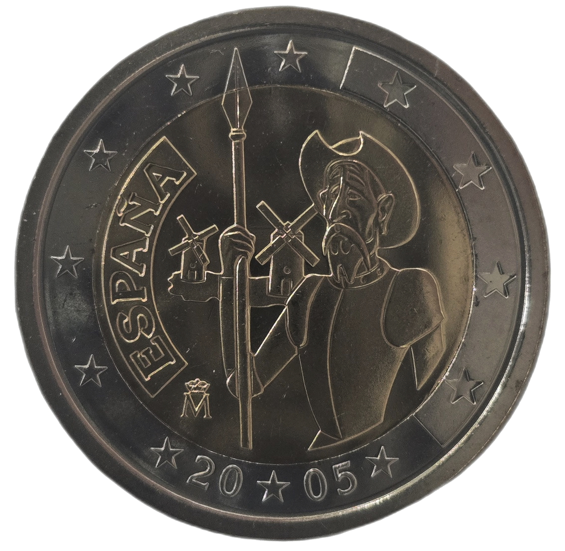 2 euros conmemorativa IV centenario de la primera edición de "El ingenioso hidalgo don Quijote de la Mancha" Año 2005